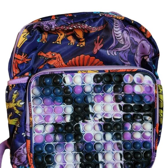 Dinosaur Purple Backpack Small 12 x 10 Pop It Silicone Front Zipper Pocket - Picture 3 of 7